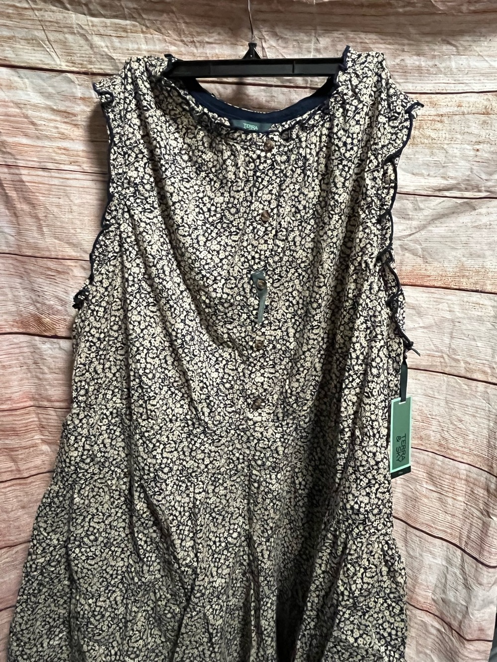 Terra & Sky tan and navy floral dress-Ladies 2X-NEW